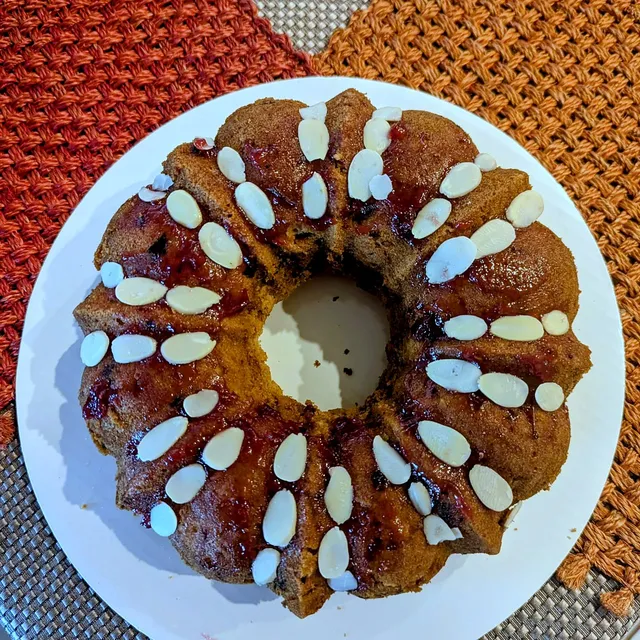 Chocolate bundt cake with white drizzle
